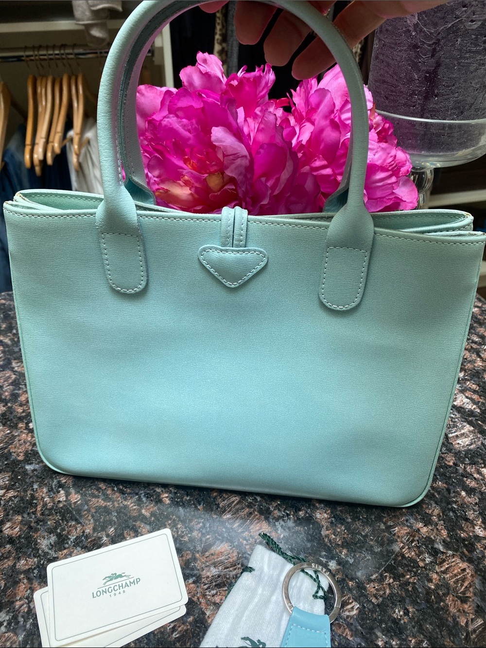 Longchamp Turquoise Leather Top-Handle Tote. GUC. - Picture 7 of 16